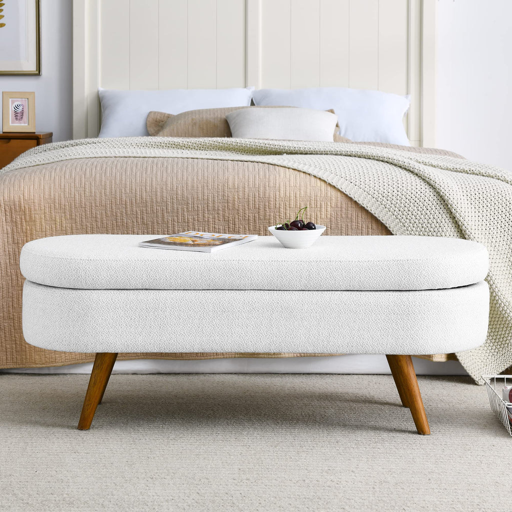 White Storage Bench with Rubber Wood Legs L949