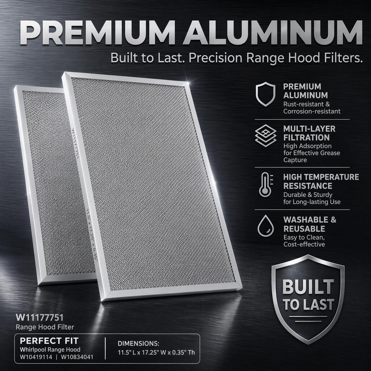 Aluminum Mesh Range Hood Filter 11.5"x17.25" 2 Pack L88524