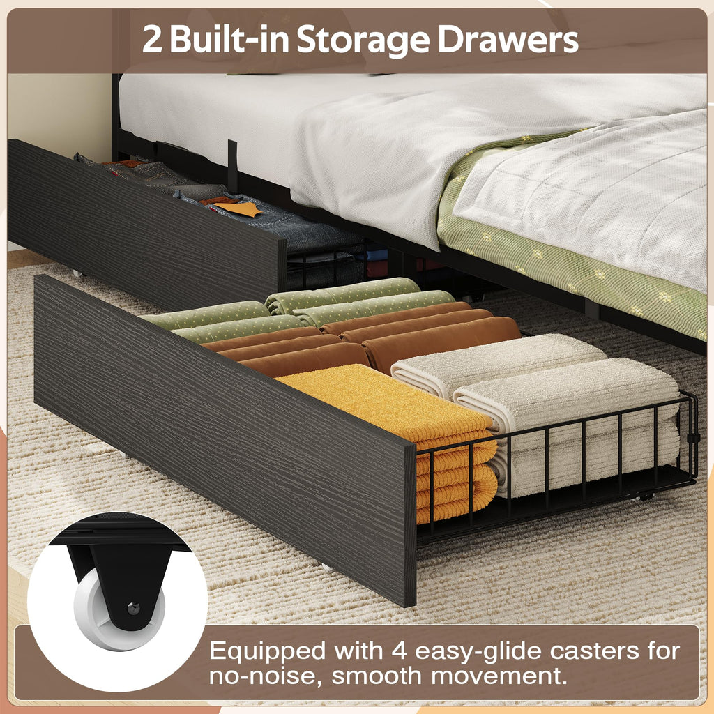 Black Corner Bed Frame Full with Storage and Desk T300593