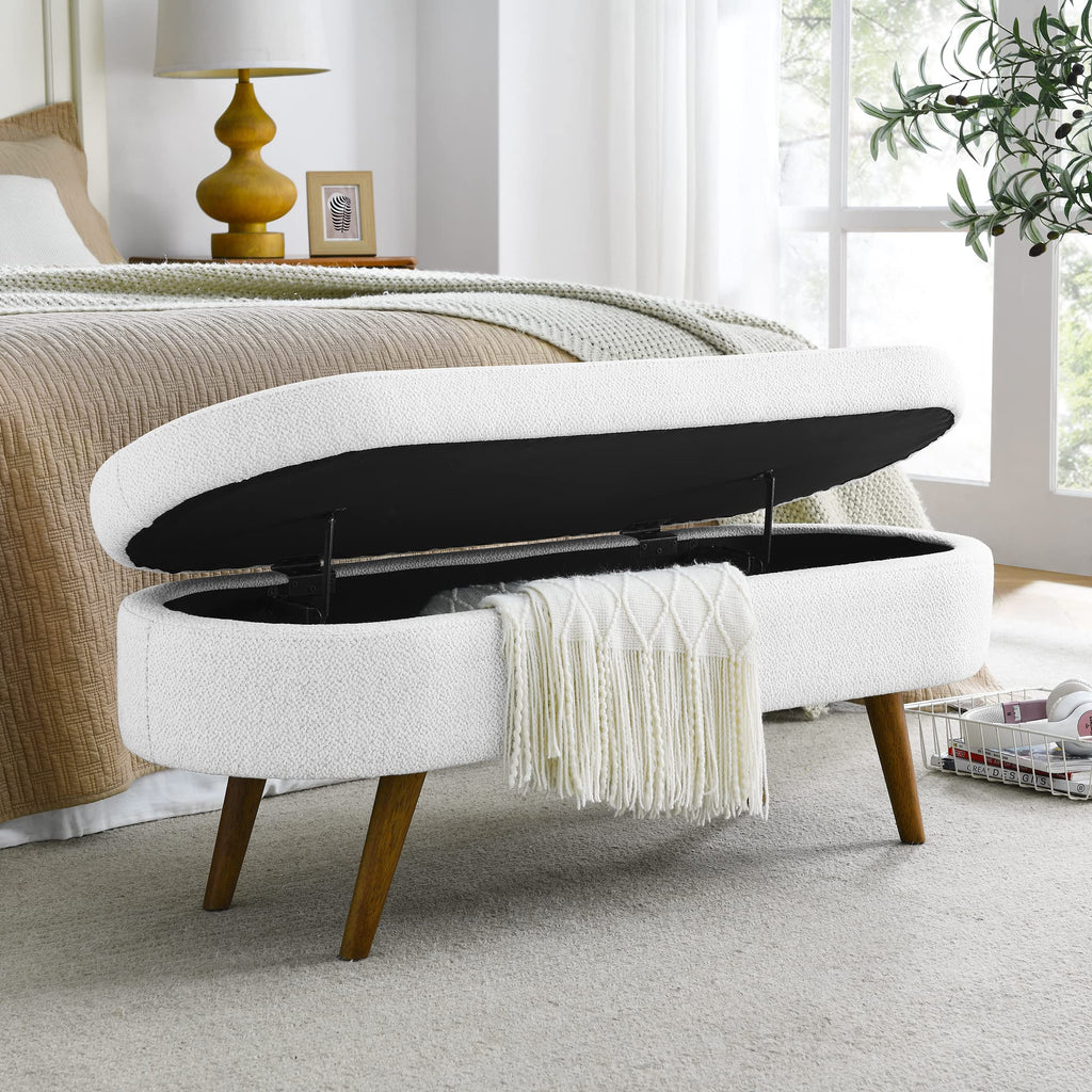 White Storage Bench with Rubber Wood Legs L949