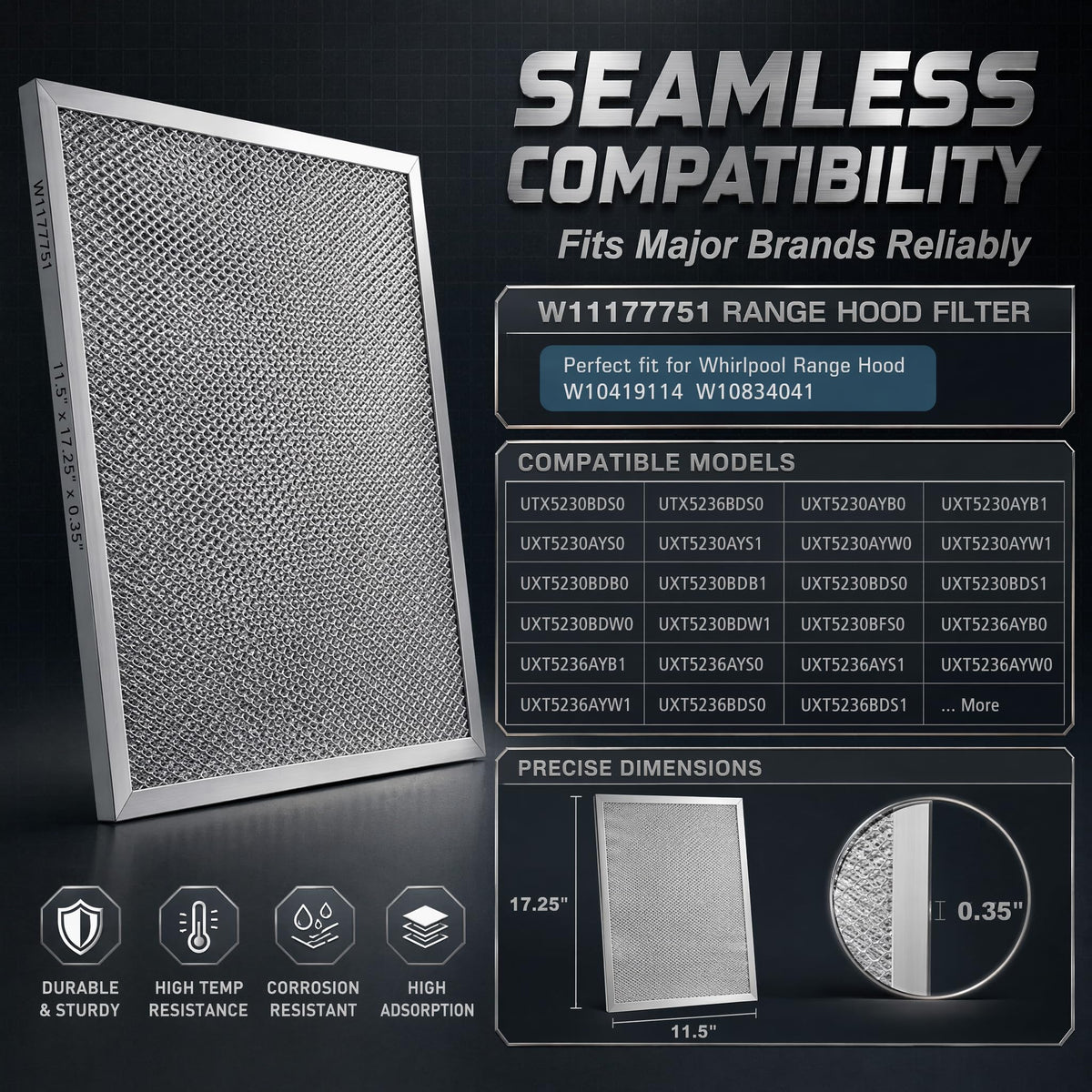 Aluminum Mesh Range Hood Filter 11.5"x17.25" 2 Pack L88524